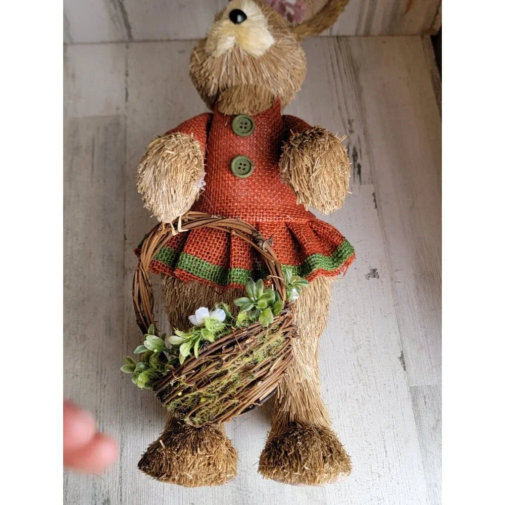 Pier 1 sisal Easter Bunny girl floral basket home decor rabbit‎